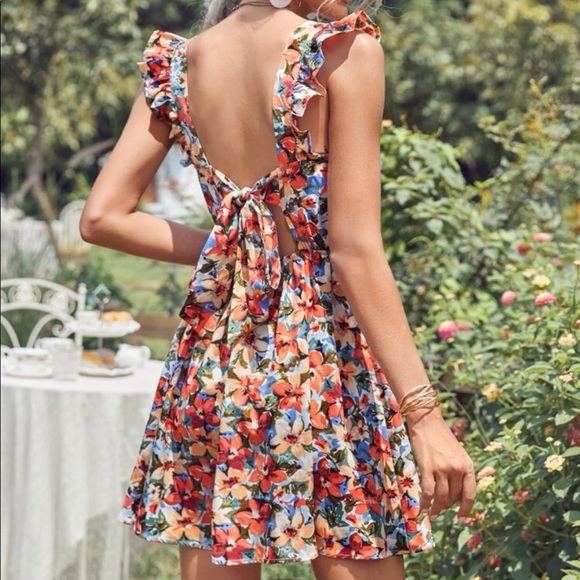 Floral Tie Back Mini Dress - Picture 2 of 7